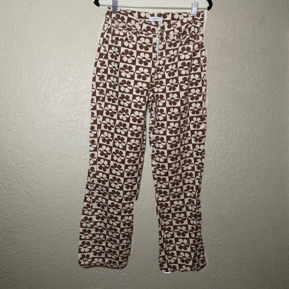 Forever 21 Brown and Cream Floral Straight Leg Jeans - Picture 4 of 5